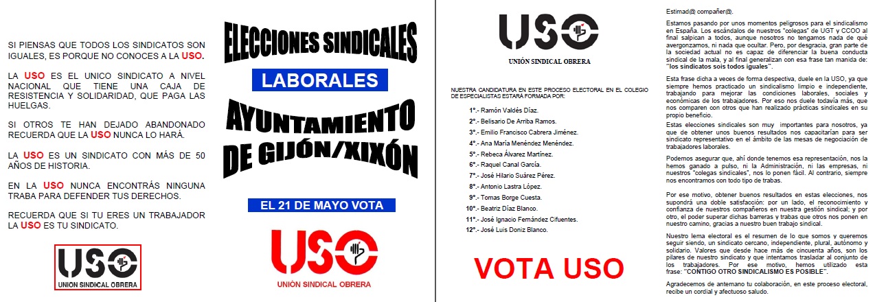 Diptico USO Elecciones Sindicales Ayuntamiento Gijón